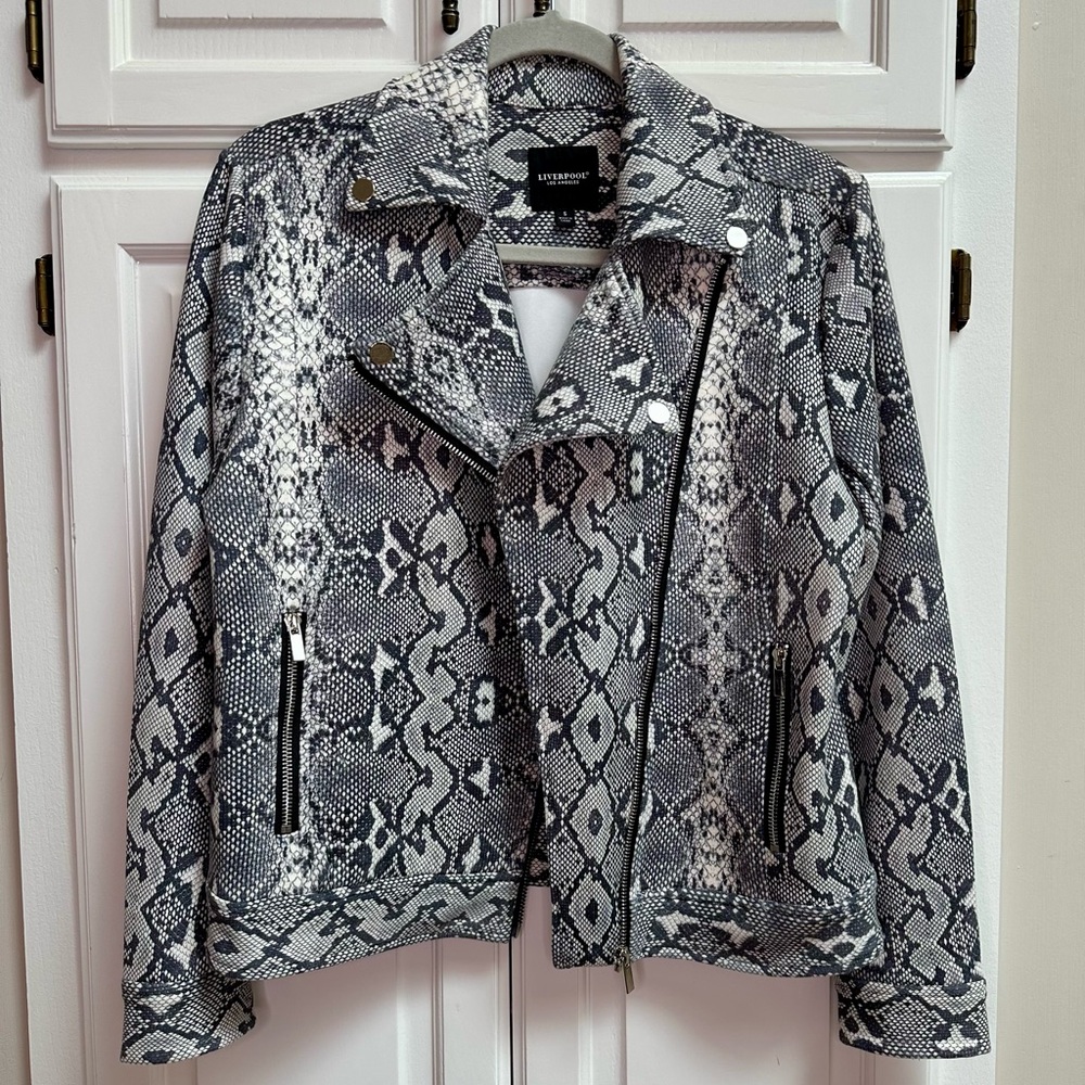 Liverpool Los Angeles Snake Print Moto Jacket Black White Gray Size Small